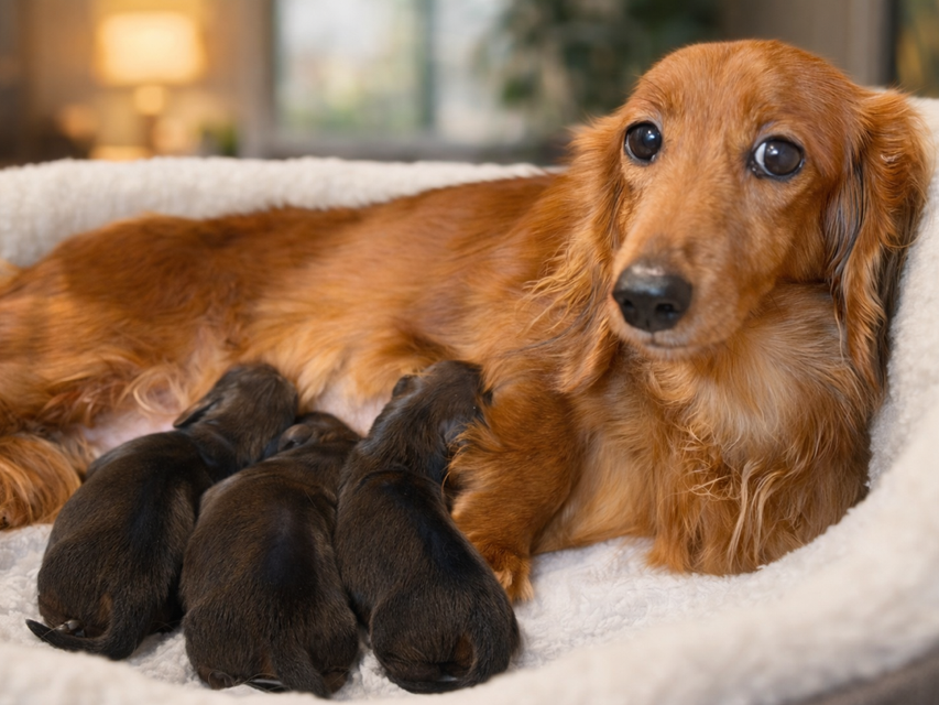 ミニチュア ダックスフンド ルーシー & ジェット 1月6日子犬の出産